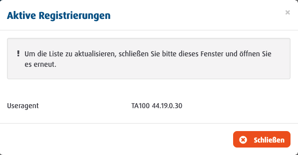 Aktive Registrierungen Screenshot der aktiven Registrierungen