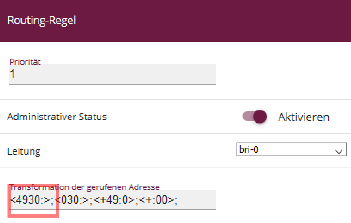 Routing-Regel mit aktiver Transformation der gerufenen Adresse