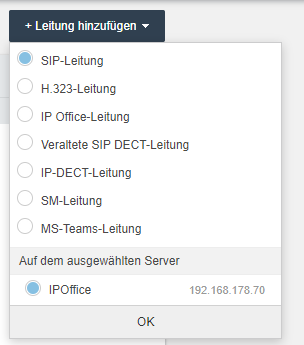 Leitung hinzufügen Screenshot der Menüs zum Hinzufügen der Leitung