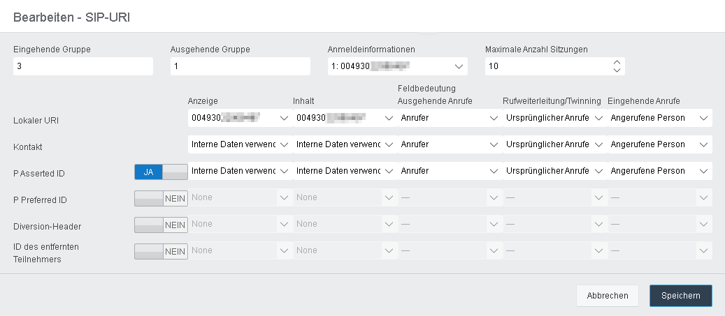 Ausgehende Route Screenshot des ausgehenden Routing