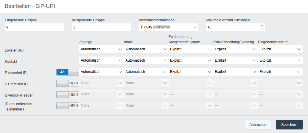 Eingehendes Routing Screenshot des eingehendes Routings