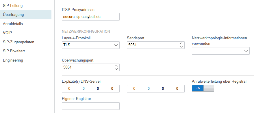 Menü „Übertragung“ Screenshot vom Menü „Übertragung“