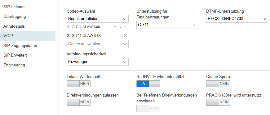 Menü „VOIP“ bei verschlüsselter Telefonie Screenshot vom Menü „VoIP“ bei verschlüsselter Telefonie