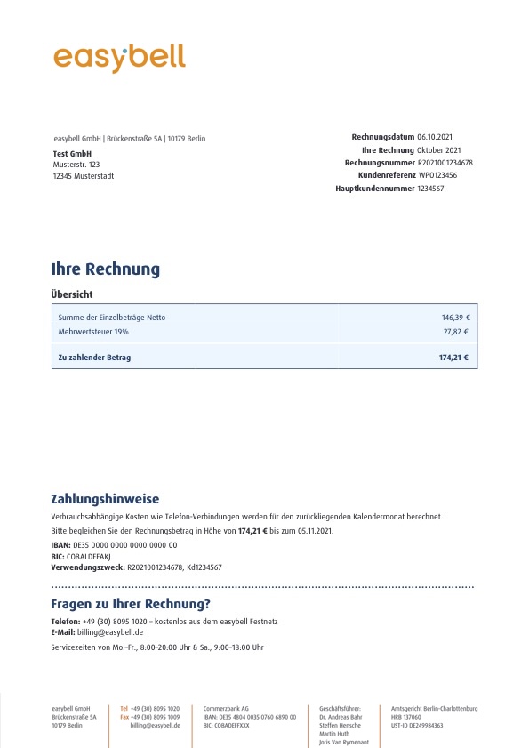 Rechnungsbeispiel Seite 1 Beispiel einer Sammelrechnung mit Gesamtsumme und Zahlungsinformationen