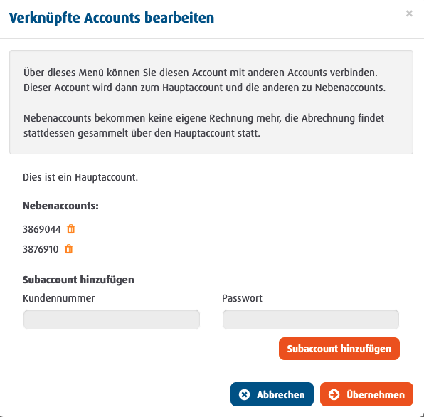 Sammelrechnung einrichten im Kundenportal Screenshot: Einrichtung von Sammelrechnungen