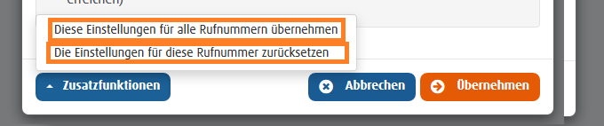 Ein Und Ausgehend Unabhaengig Vom Modus Zusatzfunktion 8 Optionen zum Zurücksetzen oder Übernehmen von Einstellungen für alle Rufnummern
