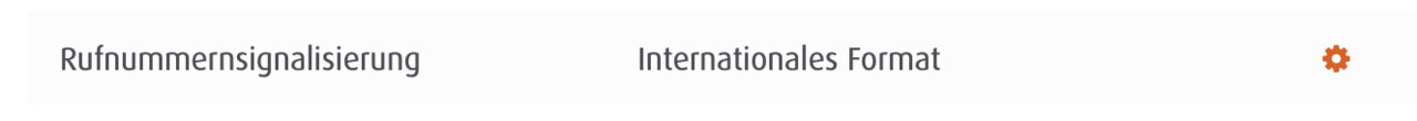 Easybell Anzeige zur Rufnummernsignalisierung im internationalen Format mit Zahnrad-Symbol für Einstellungen