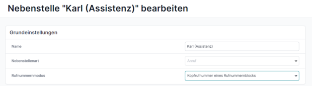 Grundeinstellungen der Nebenstelle Um die Grundeinstellungen Ihrer Nebenstelle anzugeben, wird eine Name, die Nebenstellenart und einem Rufnummernmodus verehen werden.