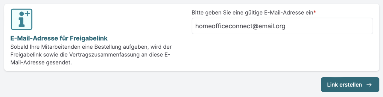 ormular zur Eingabe einer E-Mail-Adresse für Freigabelink bei Easybell Home Office Connect