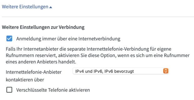 FRITZ!OS weitere Einstellungen Rufnummer weitere Einstellungen für Rufnummern ab FRITZ!OS 7.x
