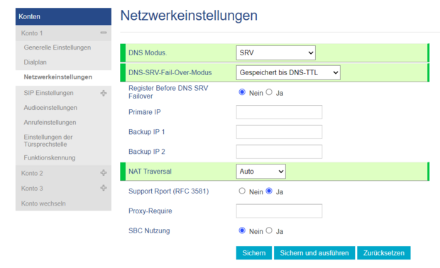 screenshot Grandstream - Netzwerkeinstellungen
