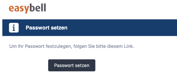 Oberfläche mit Hinweis und Schaltfläche zum Festlegen eines neuen Passworts