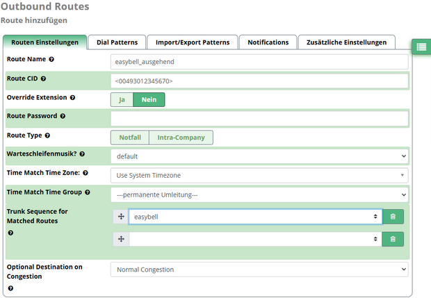 Ausgehendes Wählschema festlegen Screenshot: Ausgehendes Wählschema