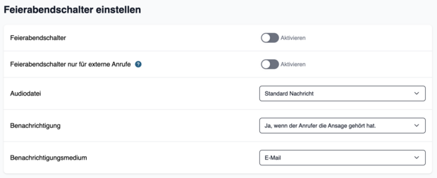 W&auml;hlen Sie eine Audiodatie, Benachrichtigung und ein Benachrichtigungsmedium f&uuml;r Ihren Feierabendschalter.
