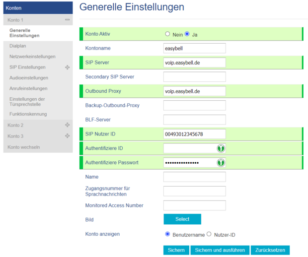 screenshot Grandstream - Generelle Einstellungen