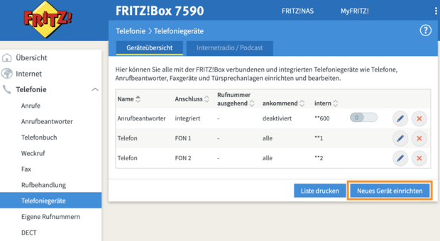 FRITZ!Box Geräteübersicht Screenshot Geräteübersicht