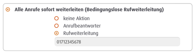 Easybell Einstellung zur bedingungslosen Rufweiterleitung mit aktivierter Weiterleitung
