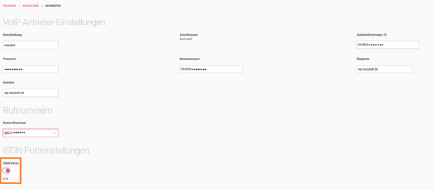 Rufnummer Port Einstellungen 7 Rufnummer Port Einstellungen 7