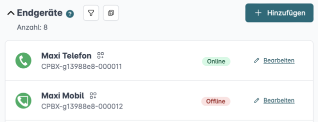 Status der Endgeräte Screenshot Endgeräte-status