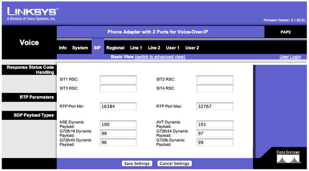 SIP-Einstellungen mit RTP-Portbereich auf einem Linksys-Adapter