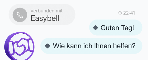 Sprechblasen, die einen Gesprächsanfang mit dem Easybell Support zeigen